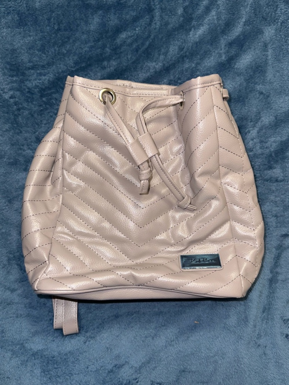 Quilted Drawstring Backpack in Light Blush
